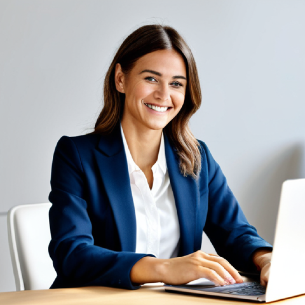 Modern Office Productivity**

"A professional woman in a stylish, fully clothed business suit, working at a clean desk in a bright, modern co-working space in Milan. She is smiling slightly and looking at a laptop screen displaying a task management application. Natural lighting, safe for work, appropriate content, fully clothed, professional attire, perfect anatomy, correct proportions, well-formed hands, proper finger count, family-friendly."

**
