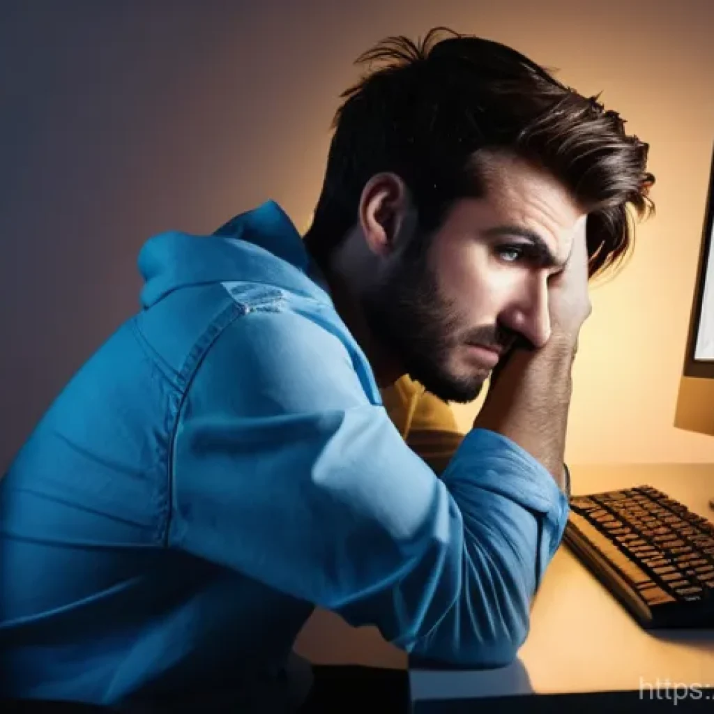 다운로드 관리 프로그램 비교 - **Prompt 1: Frustration of Interrupted Downloads**
A young adult, perhaps in their late 20s or e...