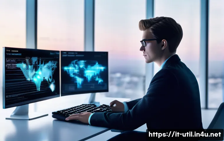 가상 네트워크 어댑터 유틸리티 - **Prompt:** A futuristic, bright office space at twilight, with a sleek, minimalist desk holding a t...