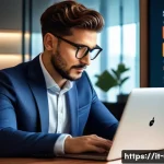 파일 전송 가속 소프트웨어 추천 - A modern, sleek office setting with an Italian professional using a laptop displaying advanced file ...