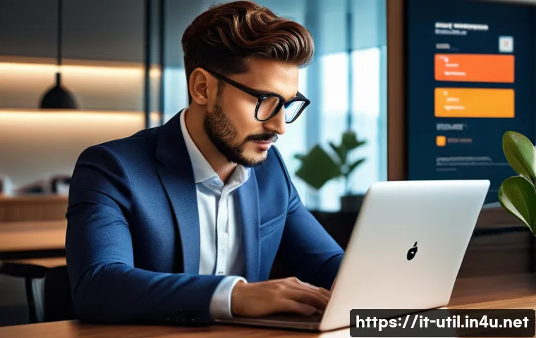 파일 전송 가속 소프트웨어 추천 - A modern, sleek office setting with an Italian professional using a laptop displaying advanced file ...