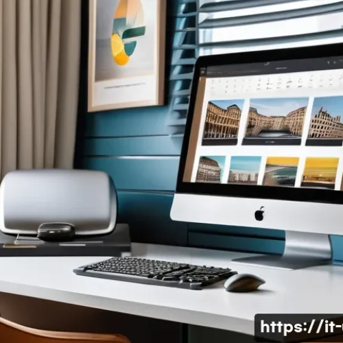 컴퓨터 파일 검색 유틸리티 추천 - A modern, sleek home office setup featuring a large curved monitor displaying a file search software...