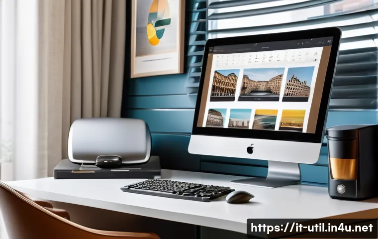 컴퓨터 파일 검색 유틸리티 추천 - A modern, sleek home office setup featuring a large curved monitor displaying a file search software...