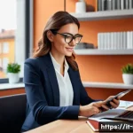 다중 클립보드 관리 소프트웨어 - A modern home office scene featuring a professional Italian woman in business casual attire, sitting...