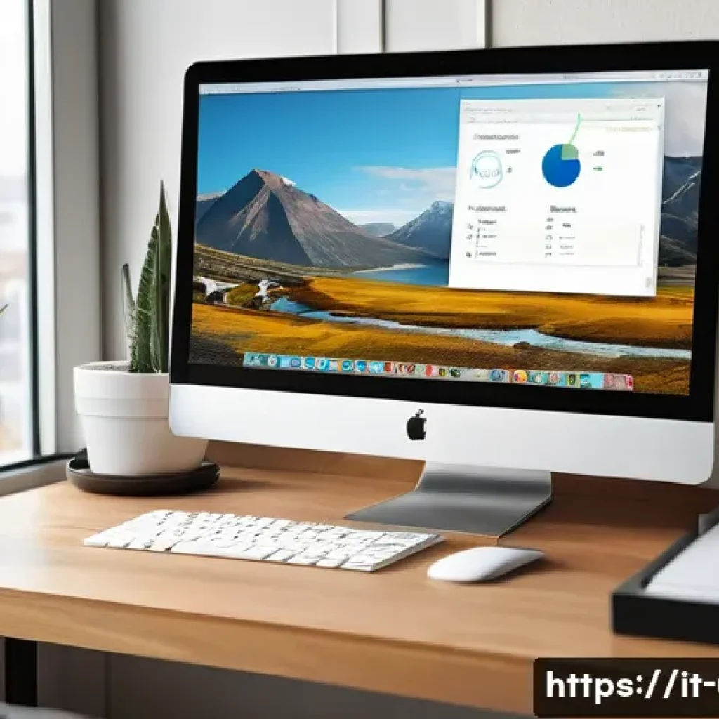 이미지 리사이즈 프로그램 추천 - A cozy modern home office setup featuring a sleek desktop computer displaying image resizing softwar...
