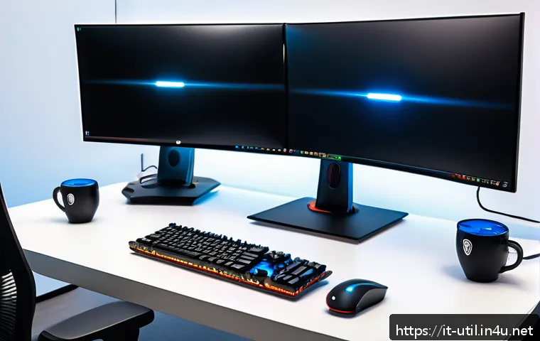 하드웨어 정보 확인 프로그램 - A sleek modern workspace featuring a high-end gaming PC setup with multiple monitors displaying real...