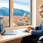 디스크 복사 유틸리티 추천 - A modern home office setting featuring a middle-aged Italian professional using a sleek laptop with ...