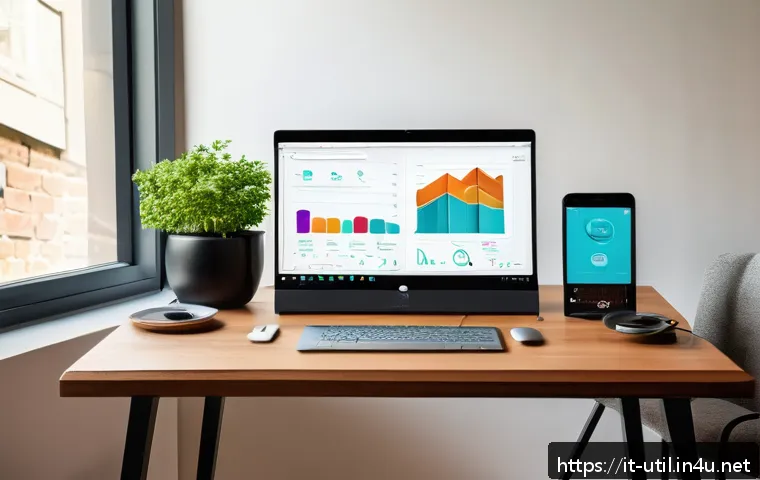 네트워크 트래픽 모니터링 유틸리티 - A modern home office setup showcasing a user-friendly network monitoring application on a sleek lapt...