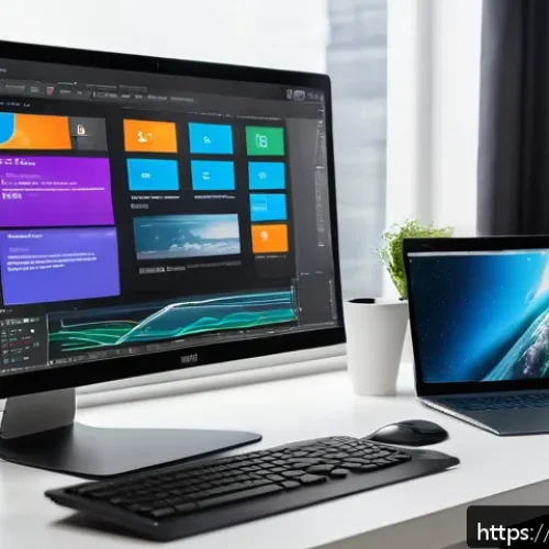 PC 클린 부팅 소프트웨어 추천 - A modern home office setup showing a sleek desktop PC with multiple open windows on the screen displ...