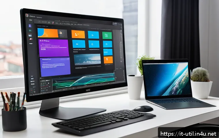 PC 클린 부팅 소프트웨어 추천 - A modern home office setup showing a sleek desktop PC with multiple open windows on the screen displ...