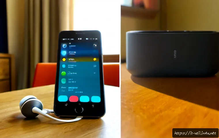 음악 플레이어 유틸리티 비교 - Photorealistic comparison scene of two modern smartphone music player interfaces shown without any r...